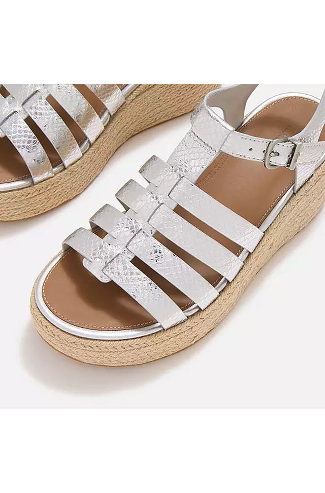 platfform-metallic-espadrille-fisherman-sandals-si. FF ESPADRILLE FISHERMAN WEDGE SNAKE SILVER
